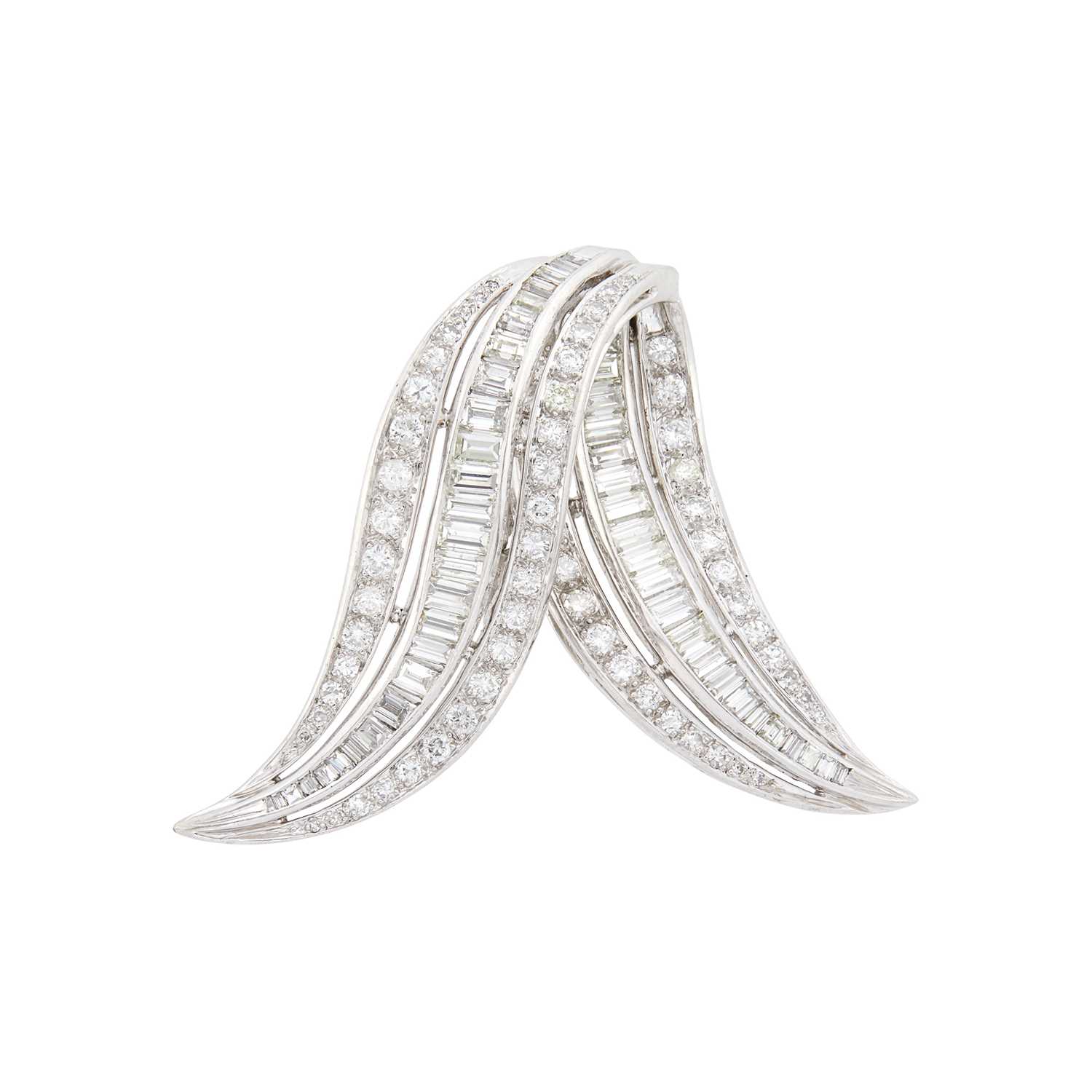 Lot 108 - Platinum and Diamond Ribbon Clip-Brooch