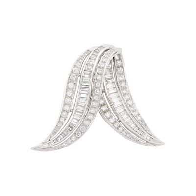 Lot 72 - Platinum and Diamond Ribbon Clip-Brooch