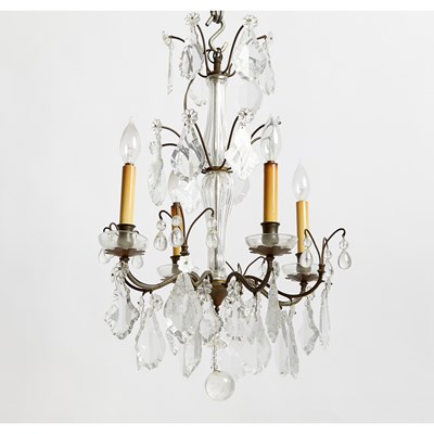 Lot 158 - Baccarat Style Iron and Glass Four Light Chandelier
