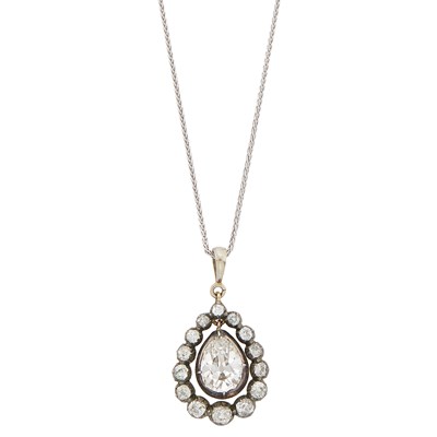 Lot 61 - Antique Silver, Gold and Diamond Pendant with White Gold Chain Necklace