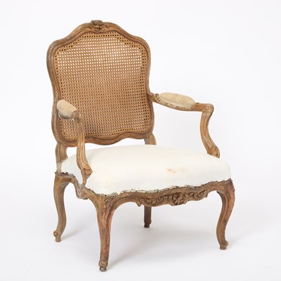 Lot 94 - Louis XV Upholstered and Caned Walnut Fauteuil