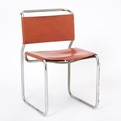 Lot 381 - Nicolas Zagraphos Leather and Chromed Metal Side Chair