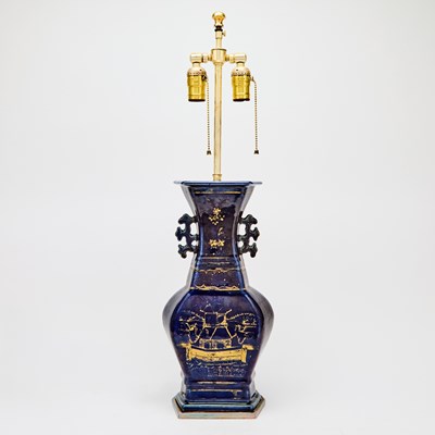Lot 110 - A Chinese Powder Blue and Gilt-Decorated Porcelain Square Vase