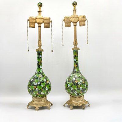 Lot 1095 - Pair of Cloisonne Enamel Bottle Vase Lamps