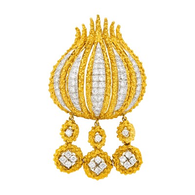 Lot 87 - Two-Color Gold and Diamond Fringe Brooch