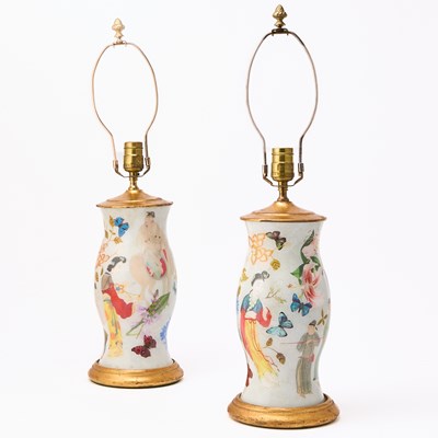 Lot 100 - Pair of Decalcomania Glass Lamps