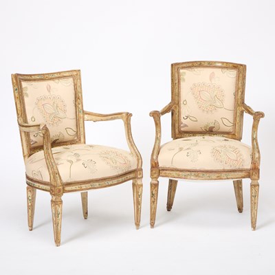 Lot 101 - Two Similar Swedish Neoclassical Painted Upholstered Armchairs