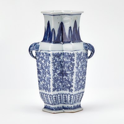 Lot 87 - A Chinese Blue and White Porcelain Lozenge-Shaped Vase