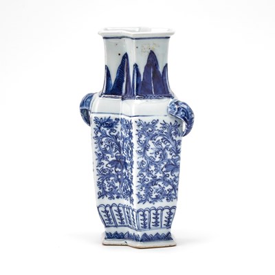 Lot 87 - A Chinese Blue and White Porcelain Lozenge-Shaped Vase