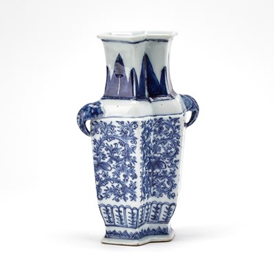 Lot 87 - A Chinese Blue and White Porcelain Lozenge-Shaped Vase