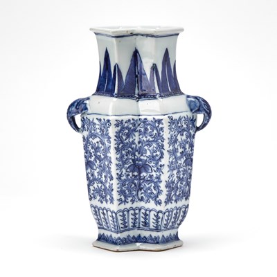 Lot 87 - A Chinese Blue and White Porcelain Lozenge-Shaped Vase