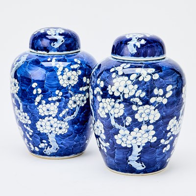 Lot 173 - A Pair of Chinese Blue and White Porcelain Ovoid Jars and Covers