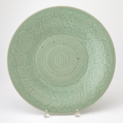 Lot 95 - A Chinese Celadon Glazed Carved Porcelain Charger