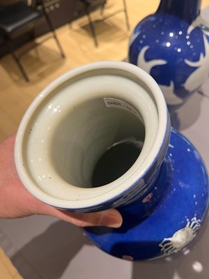 Lot 76 - A Chinese Blue Ground Enameled Porcelain 'Fishes' Rouleau Vase