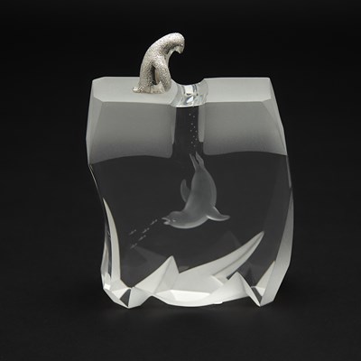 Lot 357 - Steuben Sterling Silver-Mounted Glass Sculpture Titled Ice Penguin
