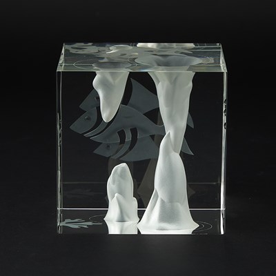 Lot 350 - Steuben Glass Cube Titled "Water Windows"