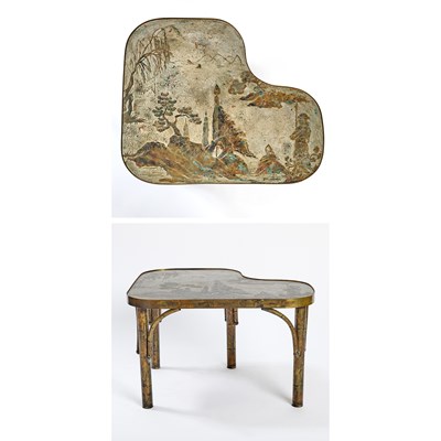 Lot 378 - Philp and Kelvin LaVerne Patinated Bronze, Pewter and Enamel Side Table