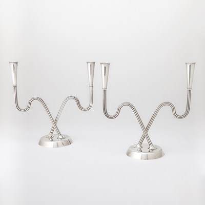 Lot 319 - Pair of Georg Jensen Sterling Silver Two Light Candelabra