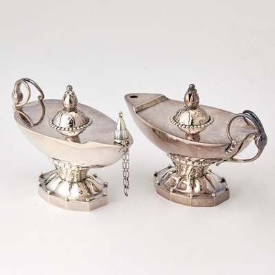 Lot 318 - Pair of Georg Jensen Sterling Silver Cigar Lamps