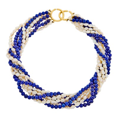 Lot 132 - Tiffany & Co., Paloma Picasso Multistrand Baroque Freshwater Pearl and Lapis Bead Necklace