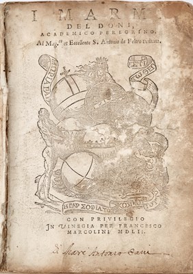 Lot 14 - The first edition of Doni's I Marmi, with manuscript binder's waste