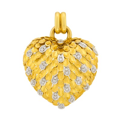 Lot 113 - Two-Color Gold and Diamond Heart Pendant