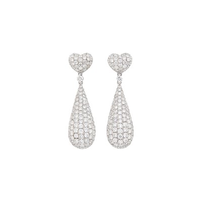 Lot 36 - Pair of White Gold and Diamond Pendant-Earrings