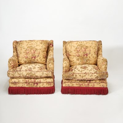 Lot 284 - Pair of English Upholstered Club Chairs by Geoffrey Bennison