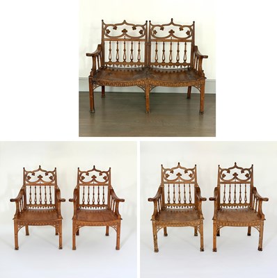 Lot 1034 - Set of Four George III Neo-Gothic Walnut Armchairs and Settee En Suite
