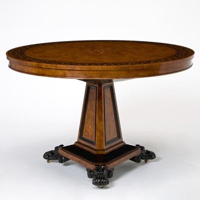 Lot 615 - Baker Regency Style Ebony Inlaid Burl Ash Center Table