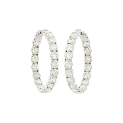 Lot 1162 - Pair of White Gold and Diamond Hoop Earrings