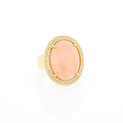 Lot 1198 - Gold, Angel Skin Coral and Diamond Ring