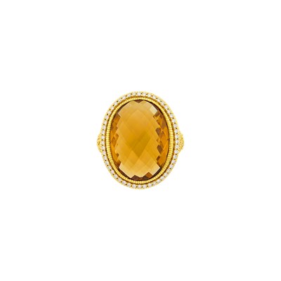 Lot 19 - Judith Ripka Gold, Citrine and Diamond Ring