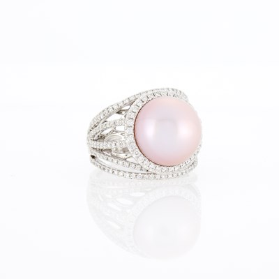 Lot 1065 - White Gold, Pink Cultured Pearl and Diamond Ring