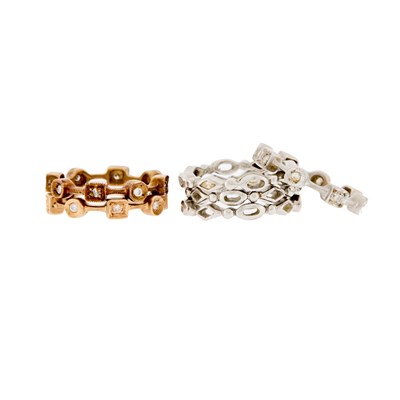 Lot 2242 - Six Gold, White Gold, Colored Diamond and Diamond Band Rings