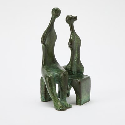 Lot 299 - Patinated Bronze Group of Two Seated Figures