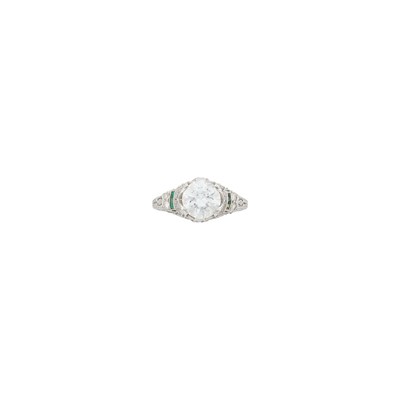 Lot 2117 - Platinum, Diamond and Emerald Ring