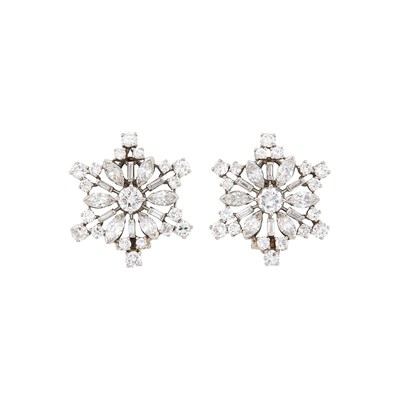 Lot 1171 - Pair of White Gold and Diamond Snowflake Earclips