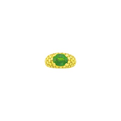 Lot 183 - Gold, Demantoid Garnet and Colored Diamond Ring