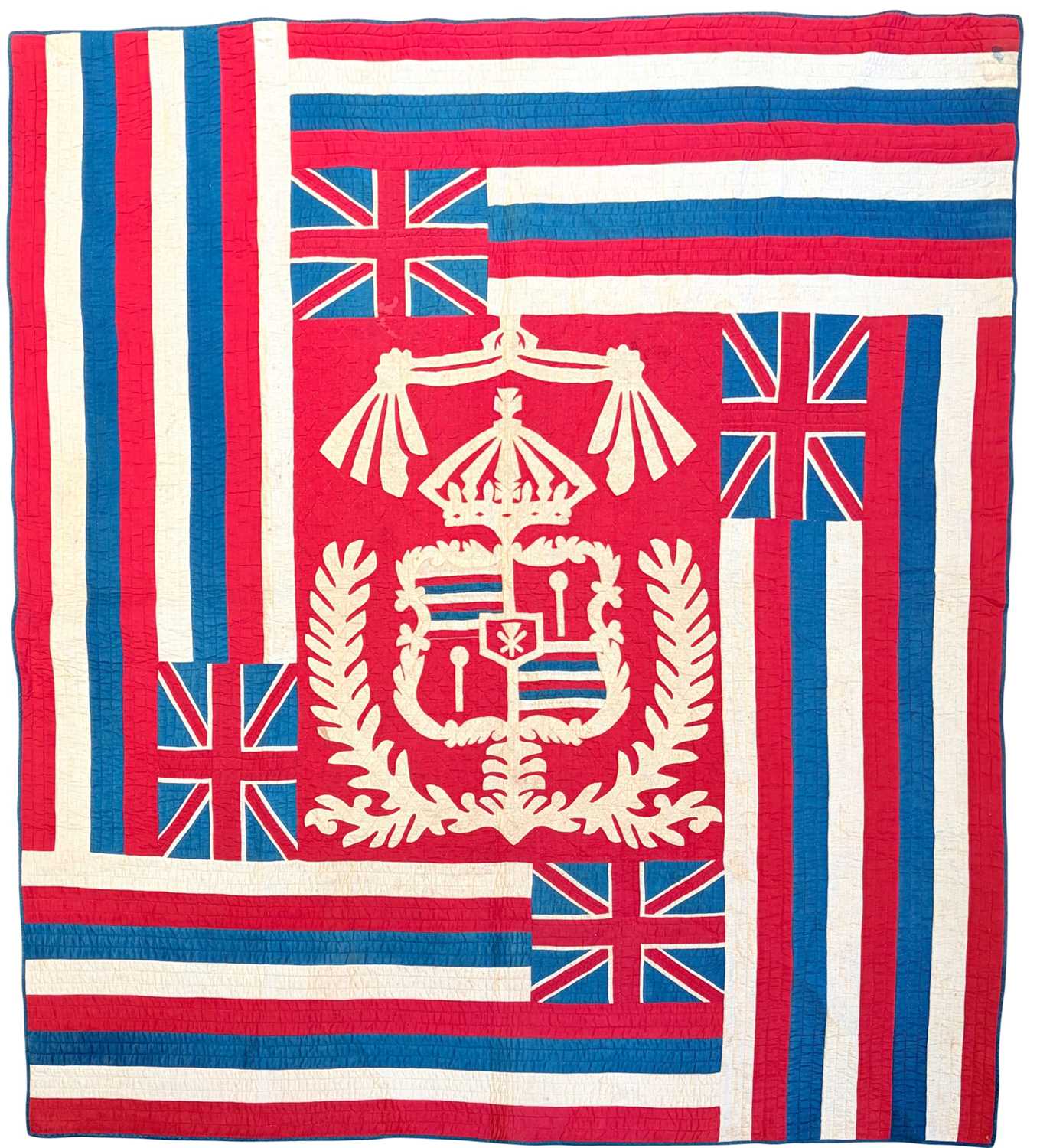 Lot 6 - Pieced and Appliqued Cotton Hawai'ian Pre-Statehood Flag Quilt
