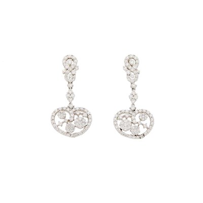 Lot 1064 - Pair of White Gold and Diamond Pendant-Earrings