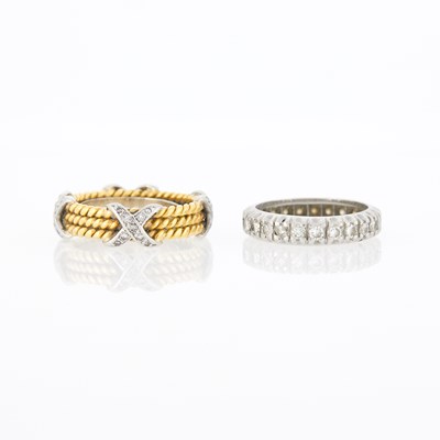 Lot 1208 - Pair of Platinum, Gold and Diamond Band Rings