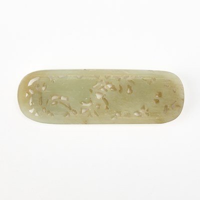 Lot 19 - A Chinese Celadon Jade Reticulated Plaque