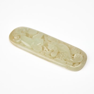 Lot 19 - A Chinese Celadon Jade Reticulated Plaque