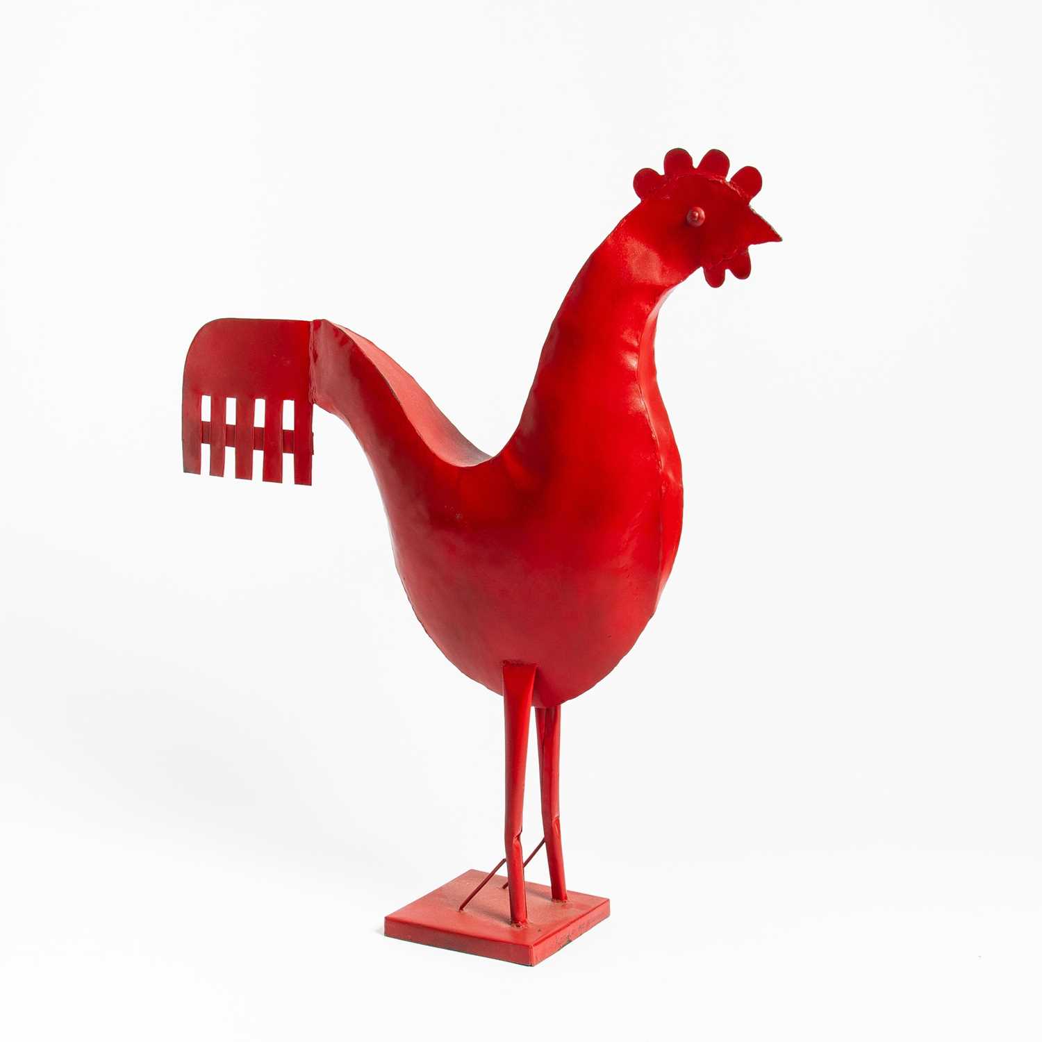 Lot 120 - Red Painted Sheet Metal Figure of a Rooster
