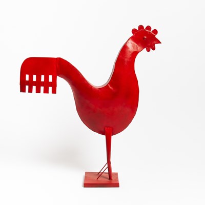 Lot 120 - Red Painted Sheet Metal Figure of a Rooster