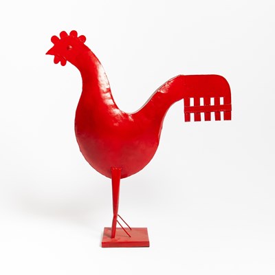 Lot 120 - Red Painted Sheet Metal Figure of a Rooster