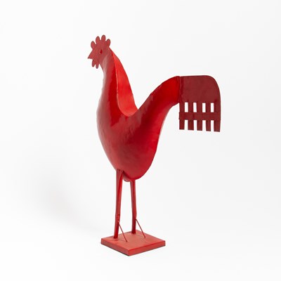 Lot 120 - Red Painted Sheet Metal Figure of a Rooster