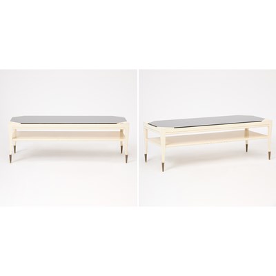 Lot 363 - Pair of Tommi Parzinger Smokey Glass and Lacquered Coffee Tables