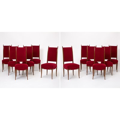 Lot 367 - Set of Twelve Tommi Parzinger Upholstered Walnut Dining Chairs